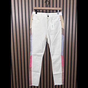 New Frame Jeans 30 Womens High Rise Skinny White Colorful Side Trim Frayed Hem